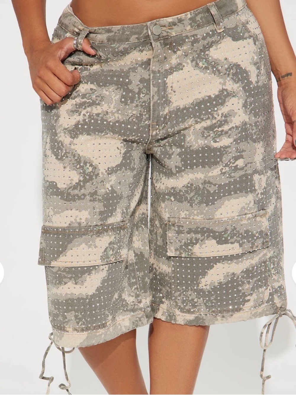 Camouflage Cargo Bermuda Shorts with Stud Detail